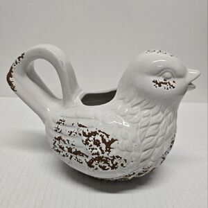 Vintage Ceramic Terracotta Bird Pitcher Creamer Gravy Boat White Brown